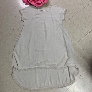 VASNA Women's Size Small PETITE Bone Cotton/Linen High‎ Low Fringe Trim Dress